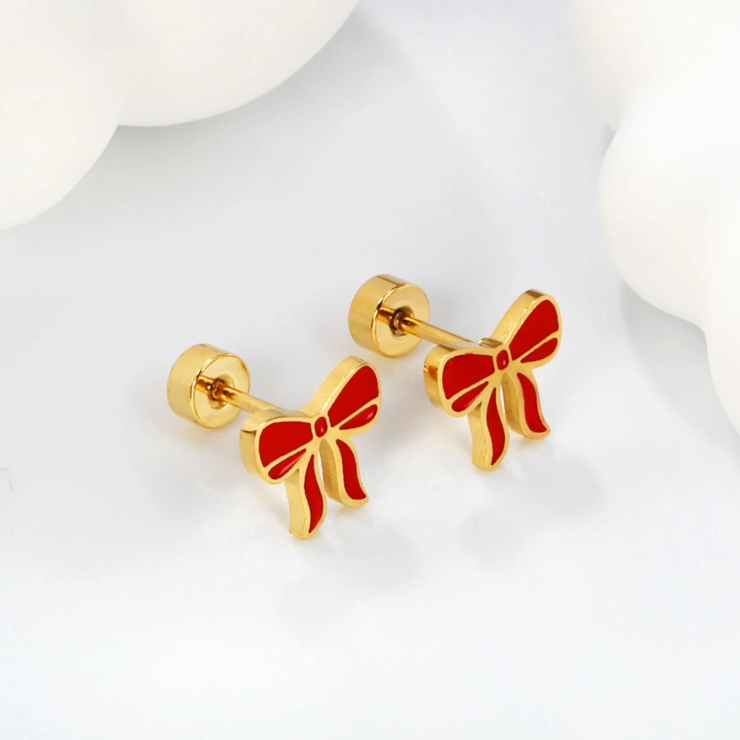 Red Bow Flat Back Studs