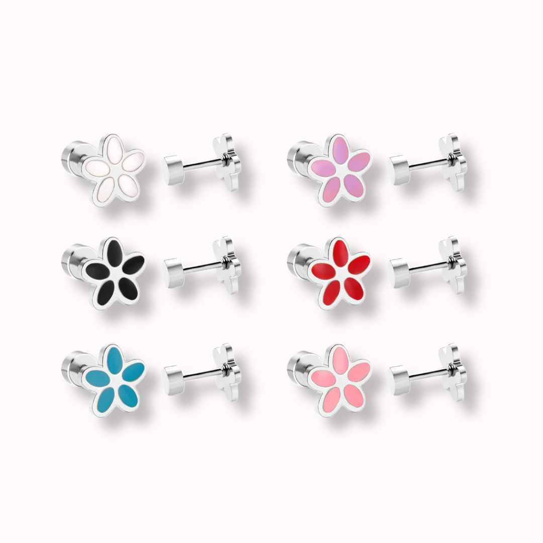 Flower Flat Back Studs Silver