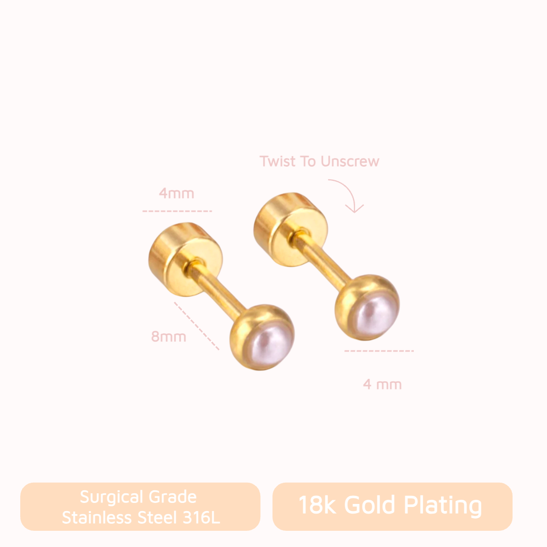 Pearl Bezel Flat Back Studs Gold