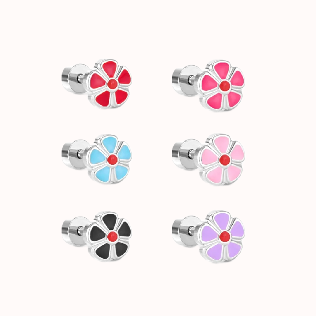 Petal Flower Flat Back Studs Silver