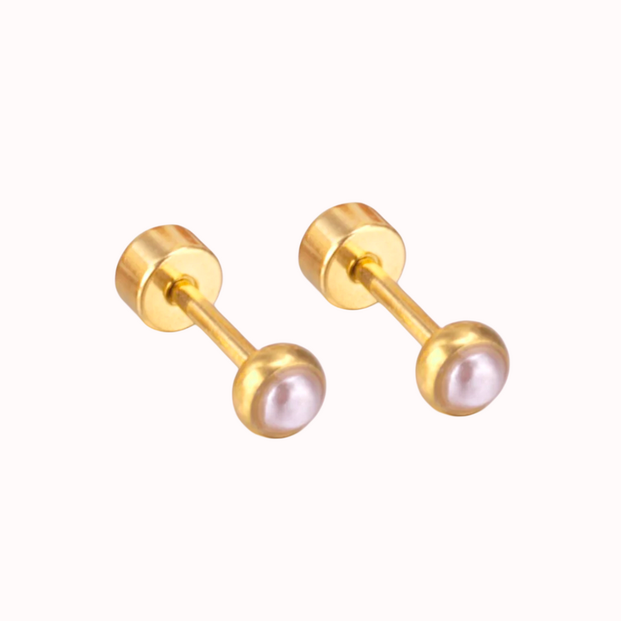 Pearl Bezel Flat Back Studs Gold