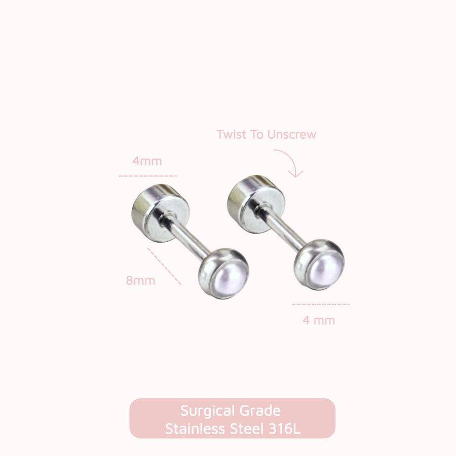 Pearl Bezel Flat Back Studs Silver