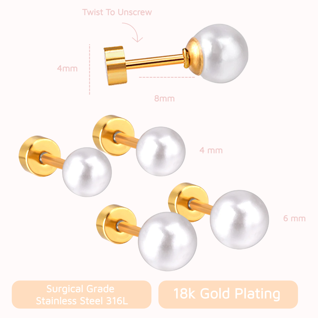 White Pearl Flat Back Studs Gold
