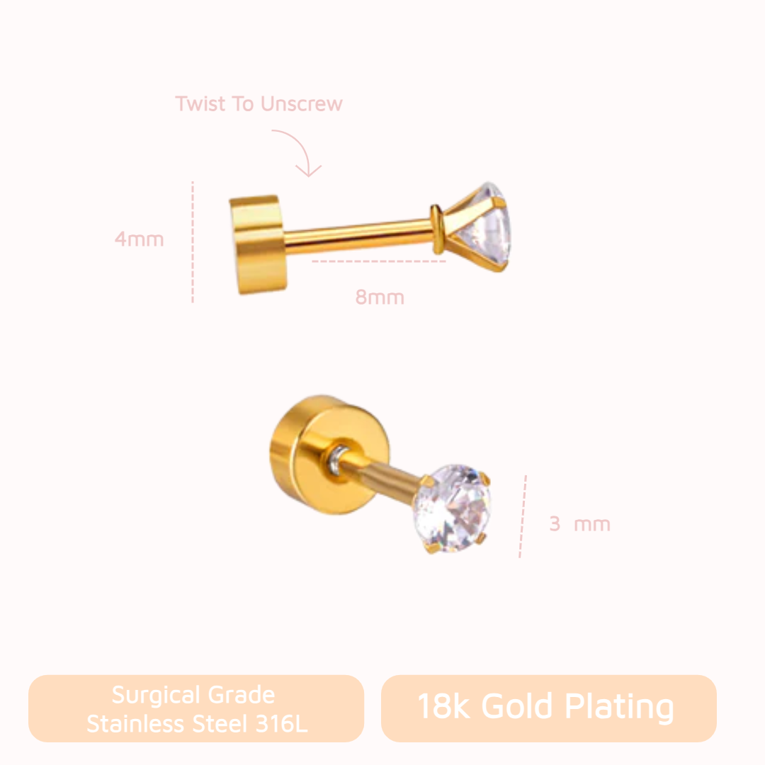 The Birthstone Flat Back Studs Gold