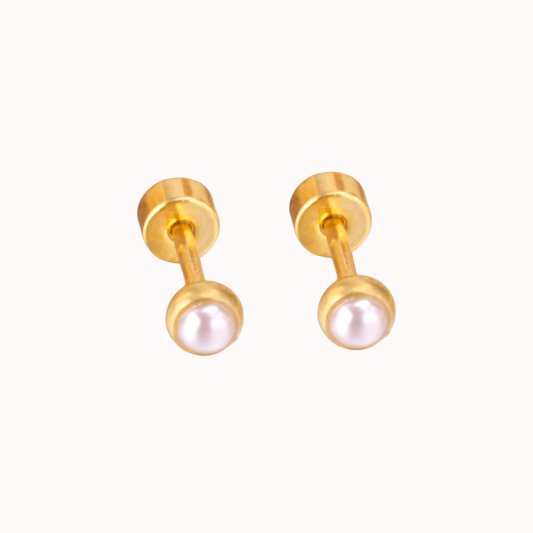 Pearl Bezel Flat Back Studs Gold