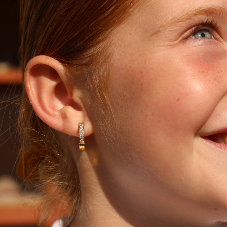 Everyday Sparkle Huggies Gold: hypoallergenic kids' huggie hoop earrings