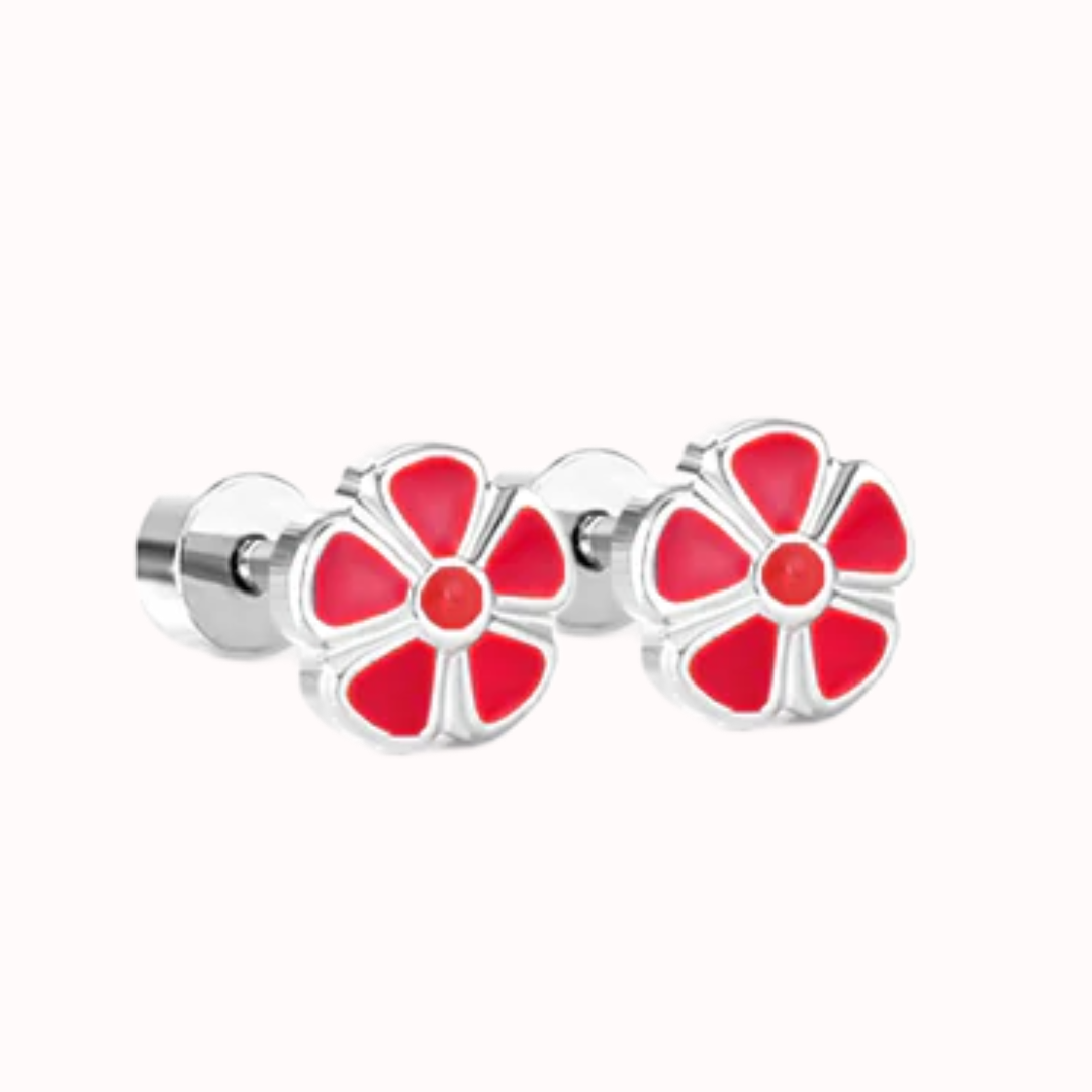 Petal Flower Flat Back Studs Silver