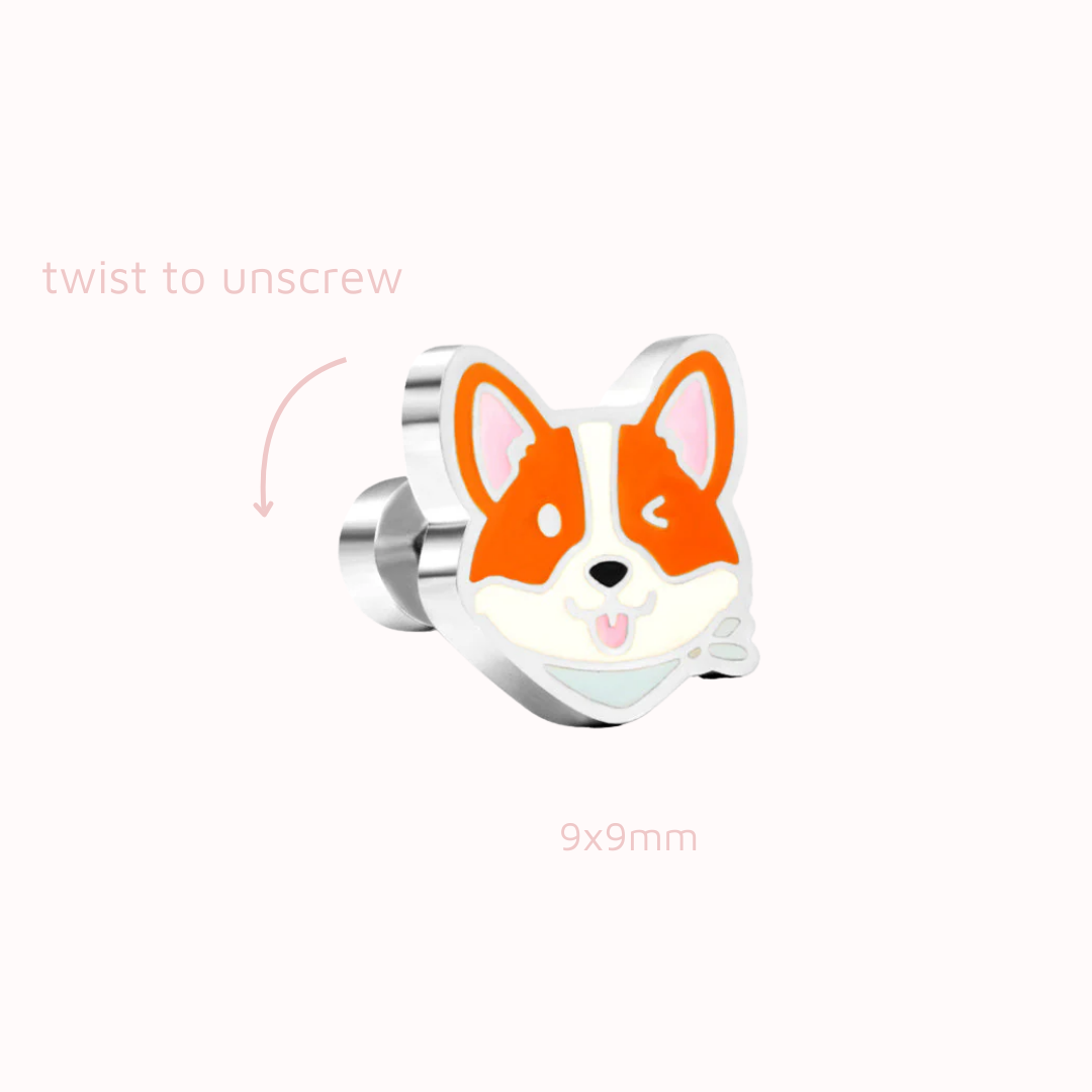 Corgi Flat Back Studs Silver