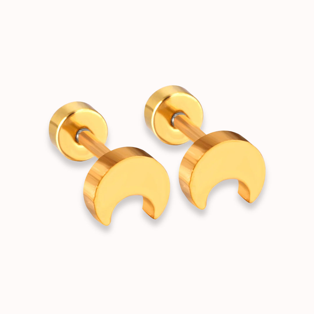 Crescent Flat Back Stud Gold