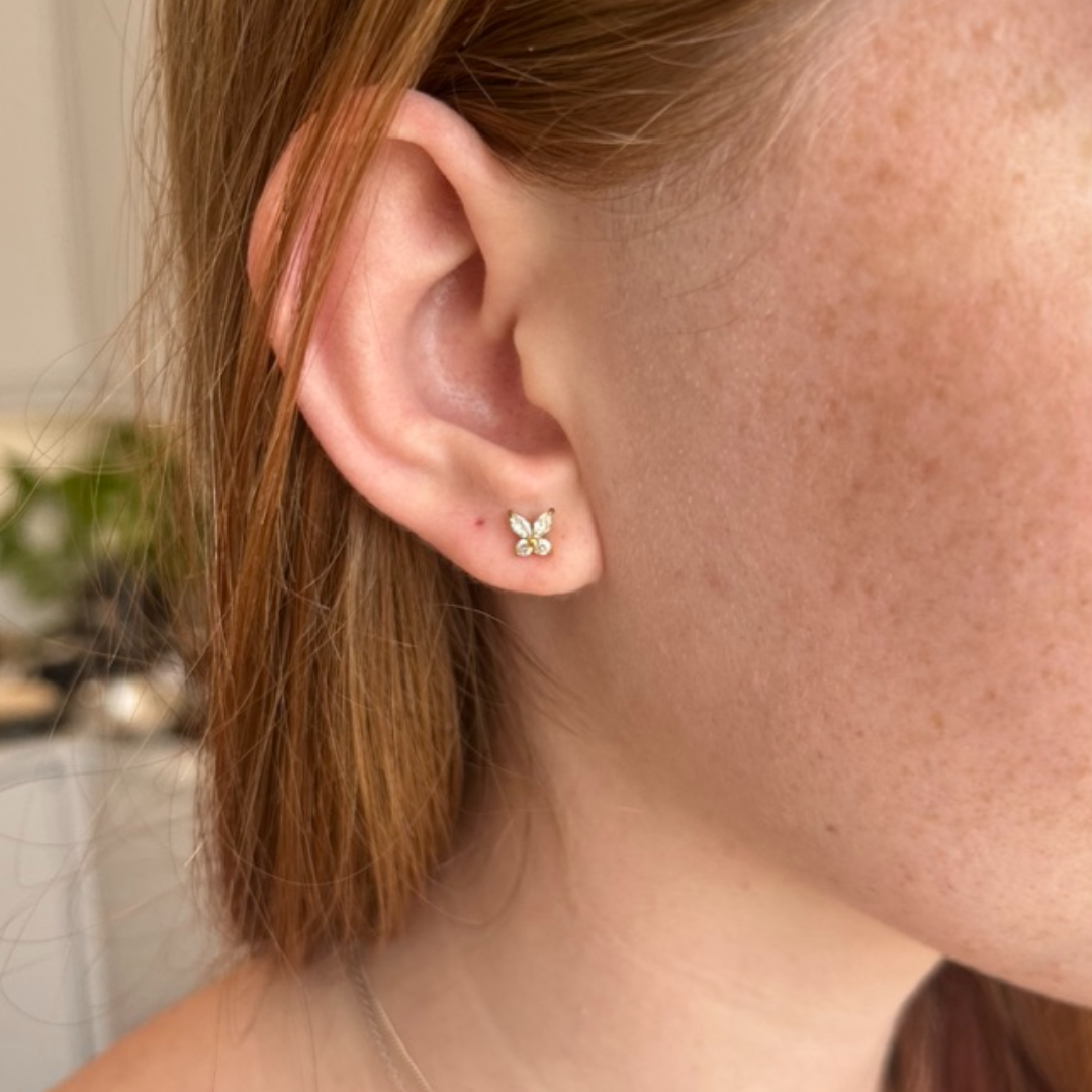 Crystal Flutter Screw Back Studs Gold