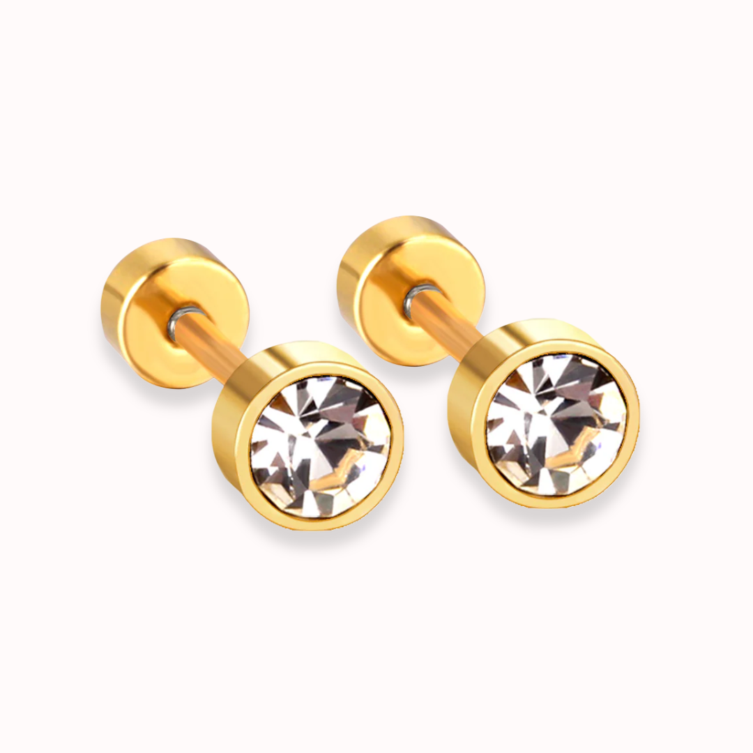 Diamond Bezel Flat Back Studs Gold