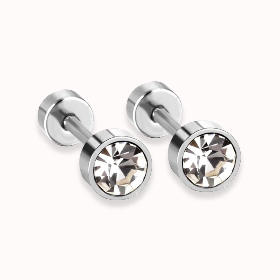 Diamond Bezel Flat Back Studs Silver