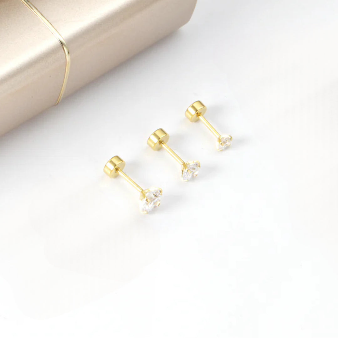 Diamond CZ Flat Back Studs Gold