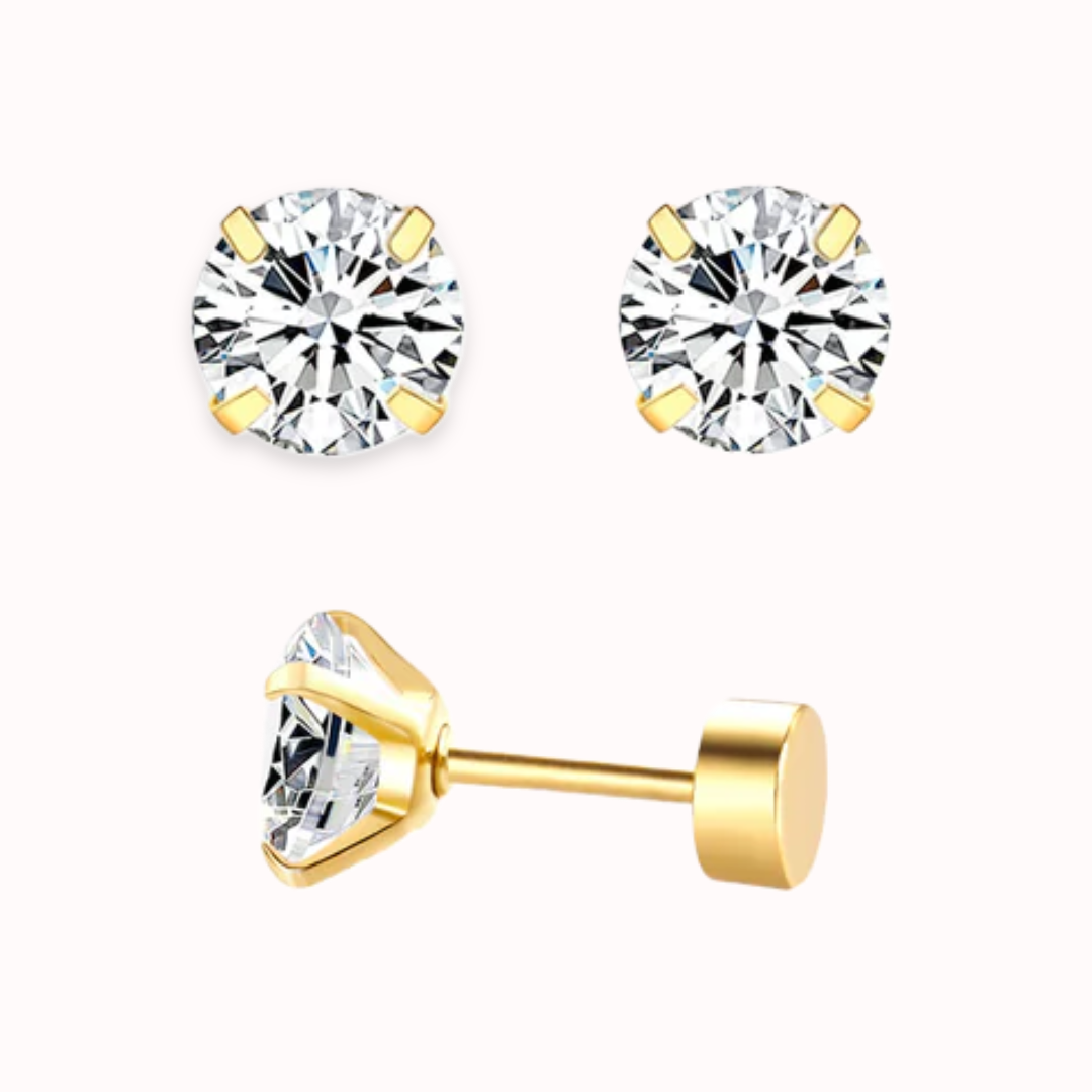 Diamond CZ Flat Back Studs Gold