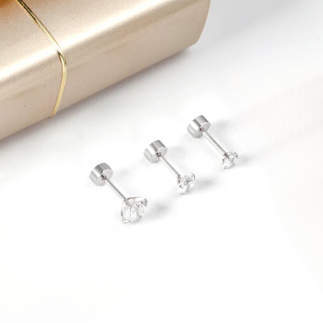 Diamond CZ Flat Back Studs Silver