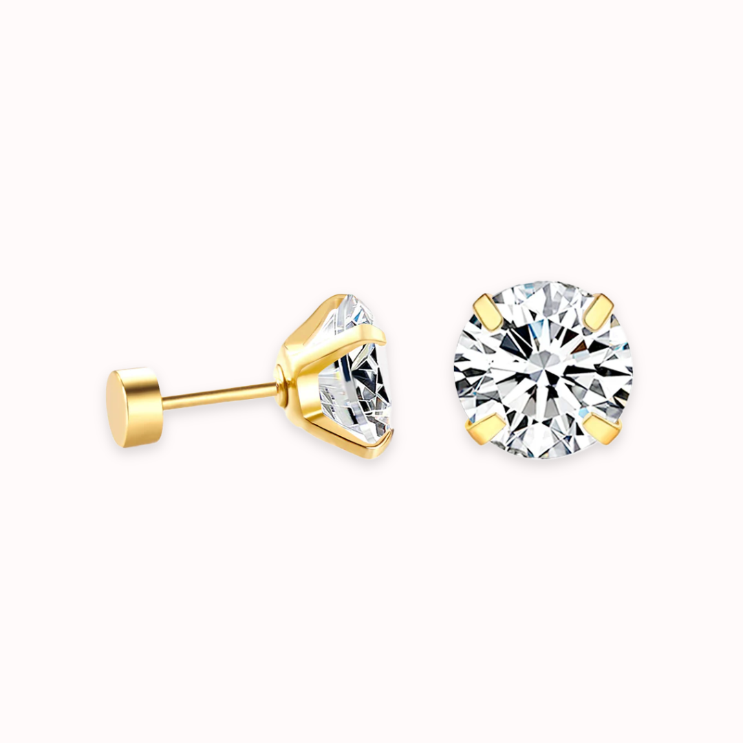 Diamond CZ Flat Back Studs Gold