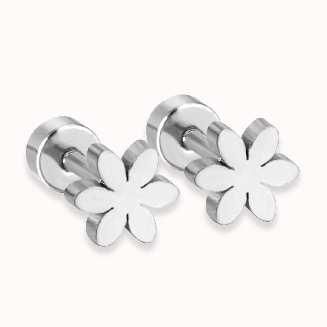 Flower Flat Back Studs Silver
