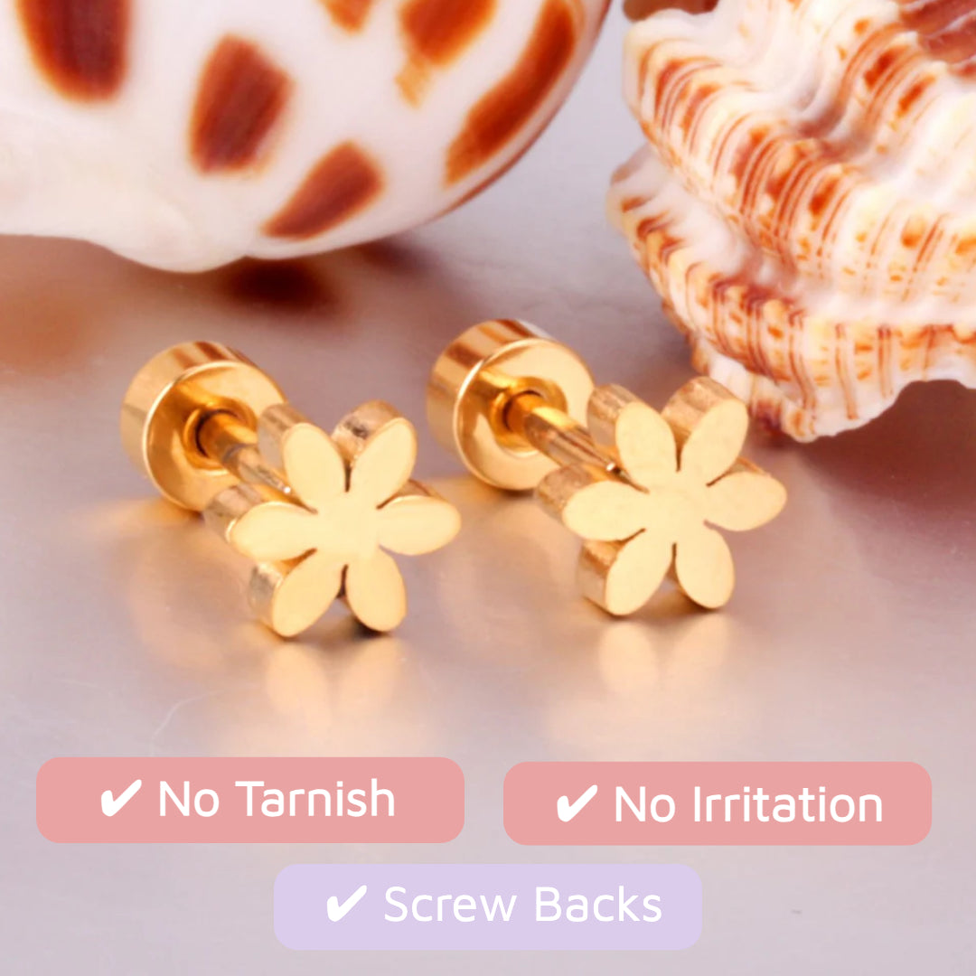 Flower Flat Back Studs Gold