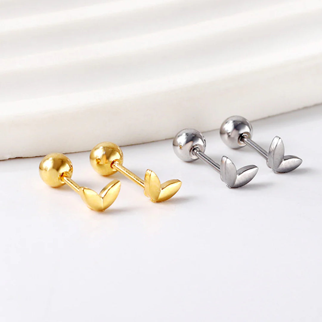Mini Leaf Screw Back Studs Gold