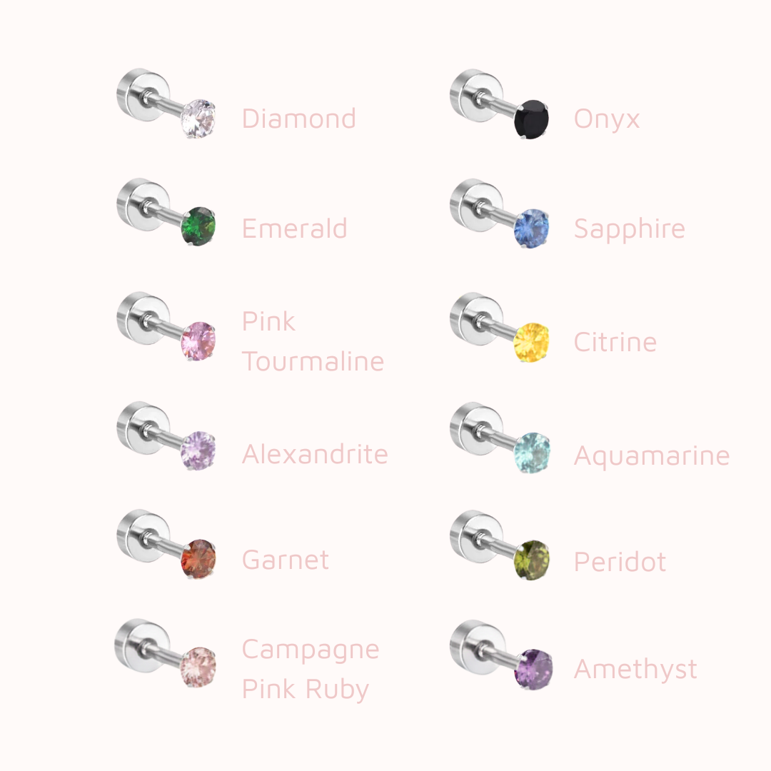 The Birthstone Flat Back Studs Silver