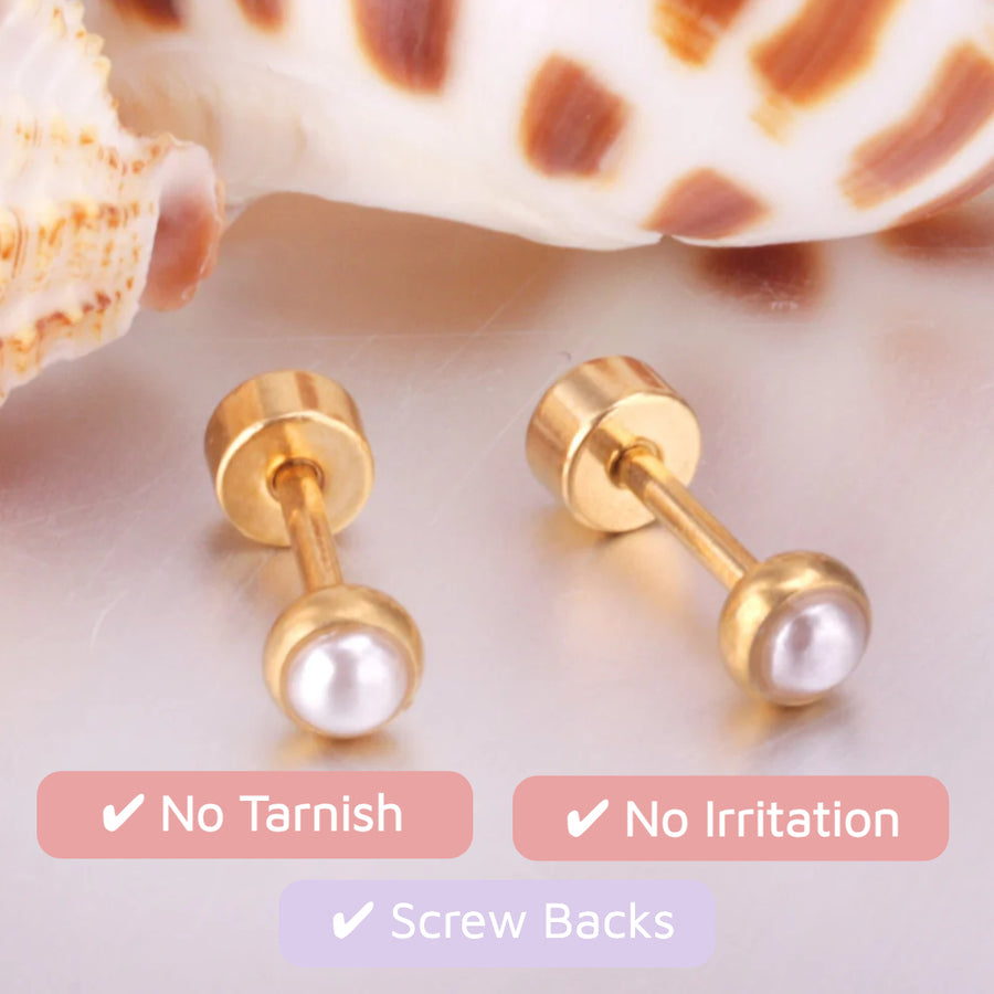Pearl Bezel Flat Back Studs Silver