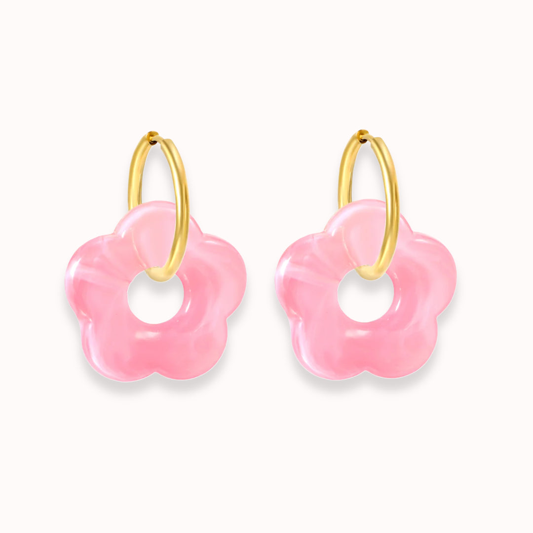 Frosted Bloom Hoops Pink