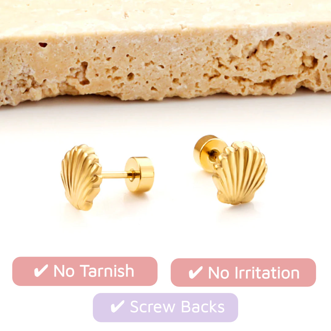 Seashell Flat Back Stud Gold