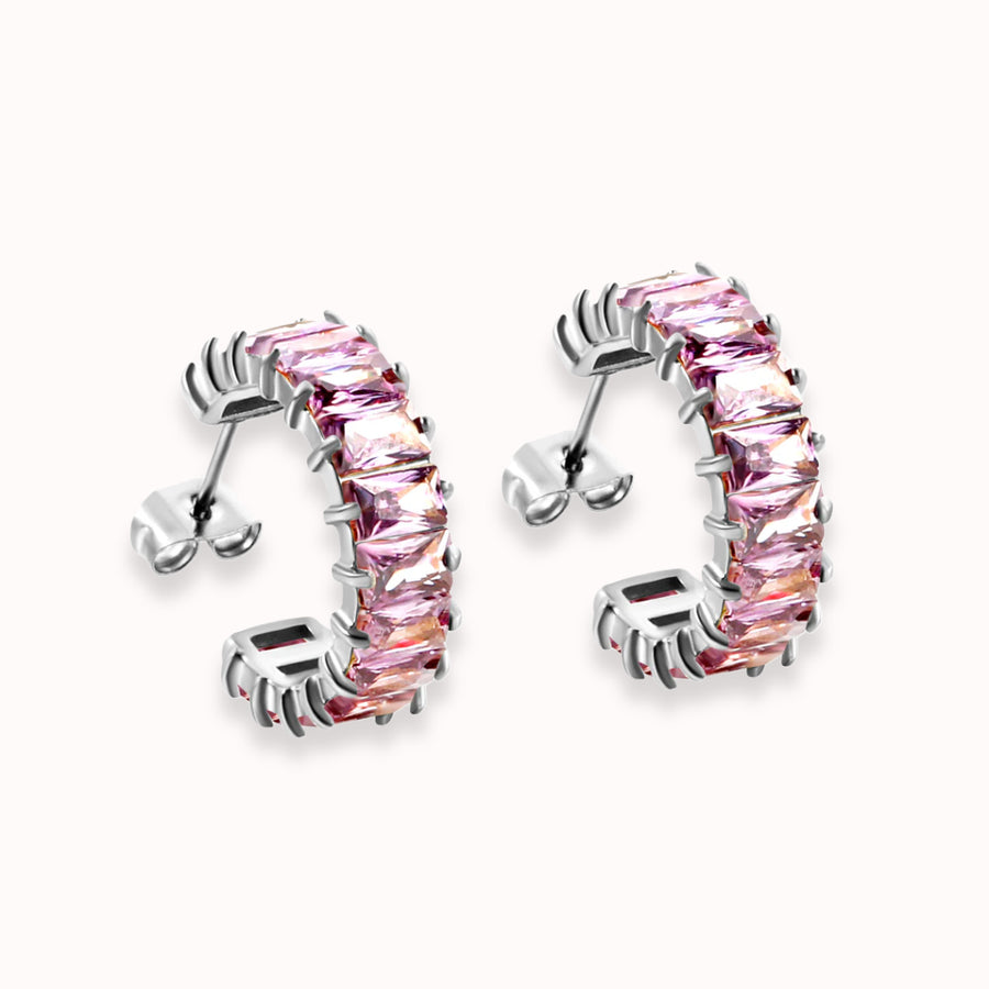 Sparkle Pop CZ Diamond Hoops Silver