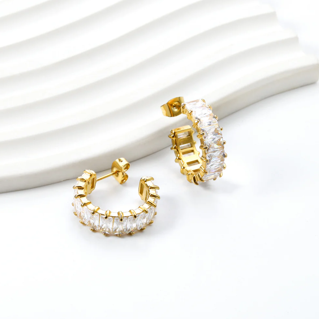Sparkle Pop CZ Diamond Hoops Gold