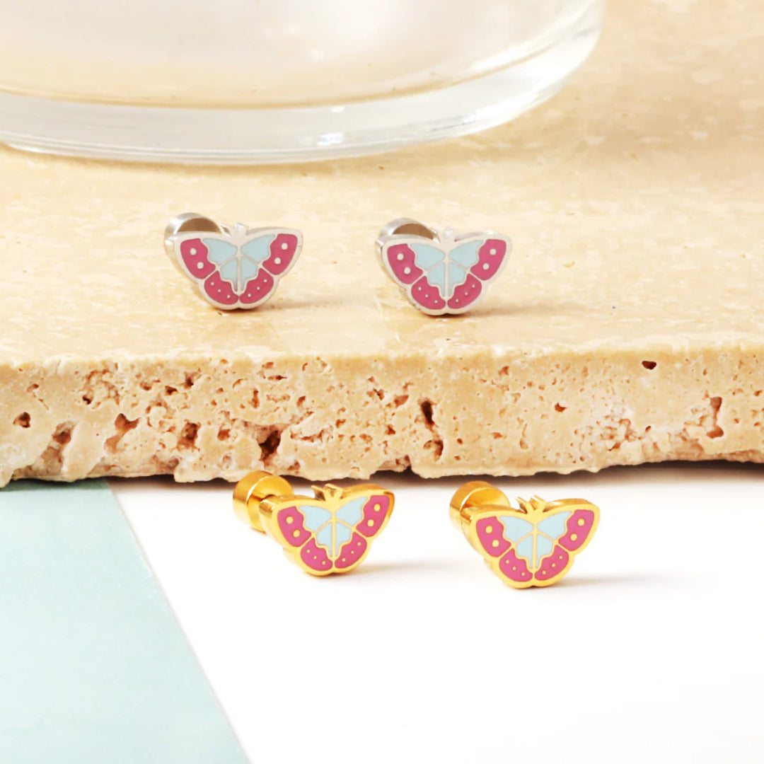 Vibrant Butterfly Flat Back Studs Gold
