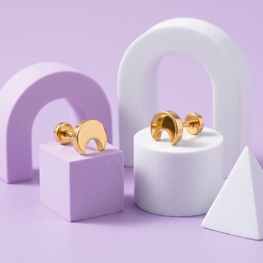 Crescent Flat Back Stud Gold