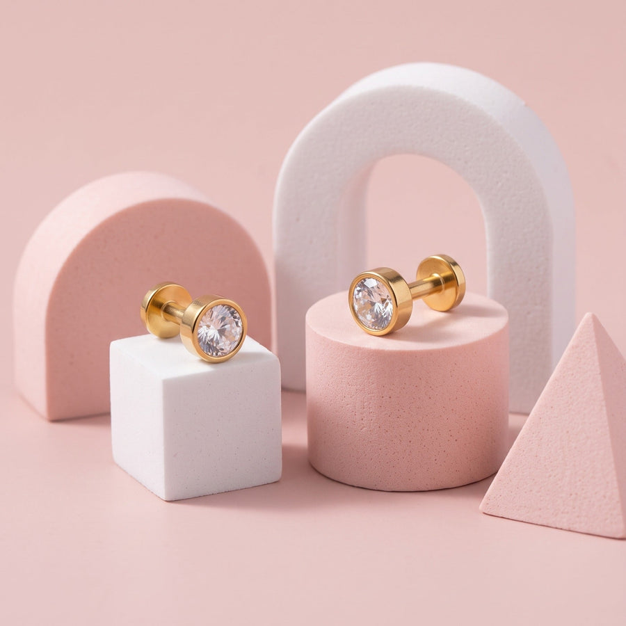 Diamond Bezel Flat Back Studs Gold
