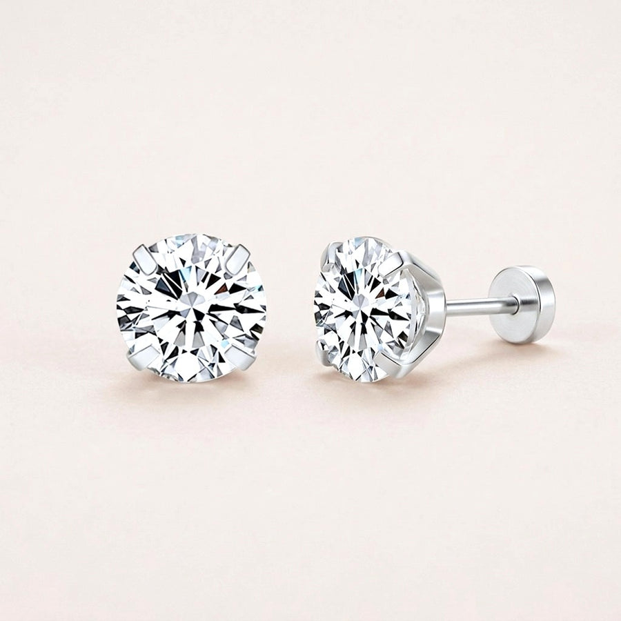 Diamond CZ Flat Back Studs Silver on a soft stone background