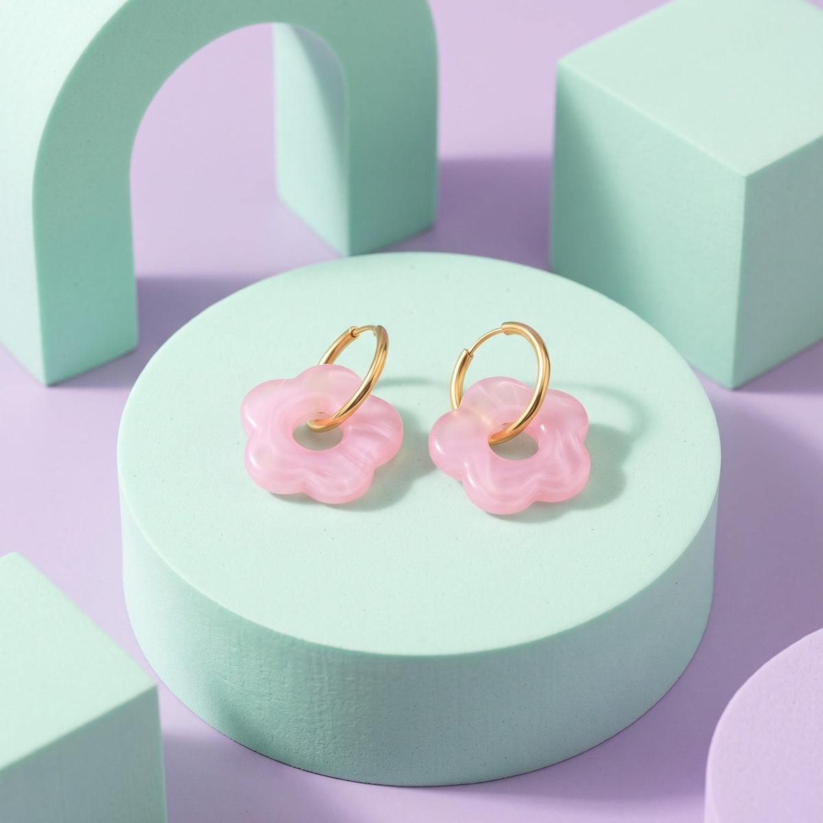 Frosted Bloom Hoops Pink