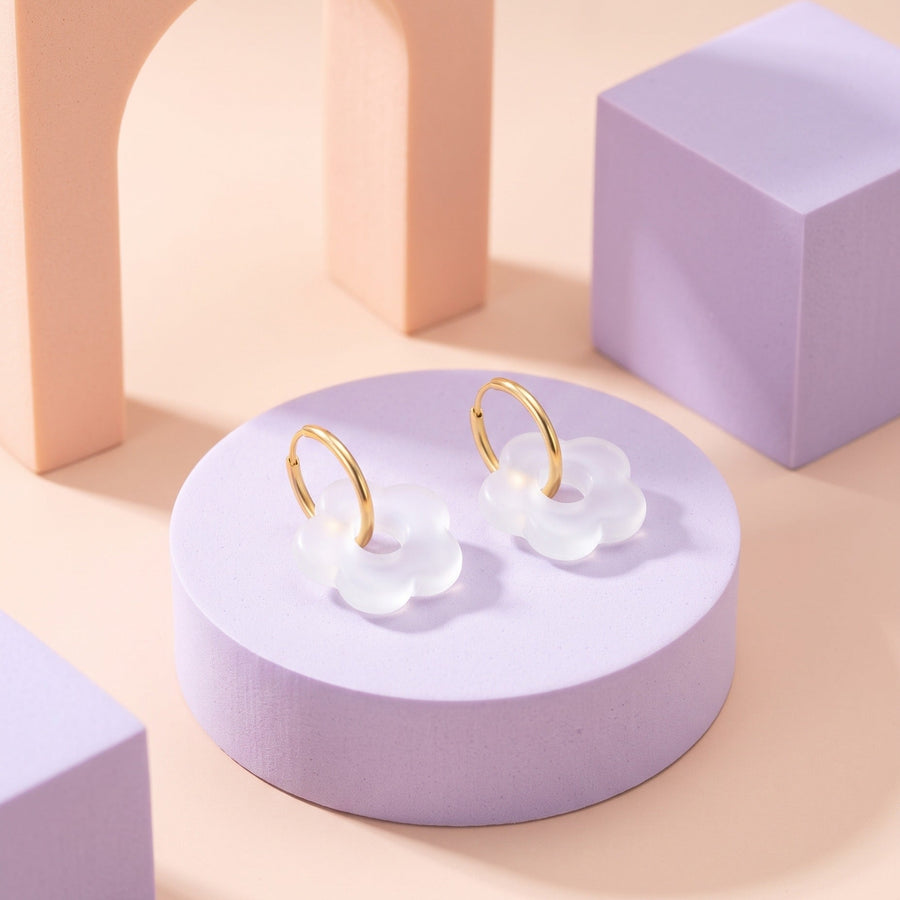 Frosted Bloom Hoops White