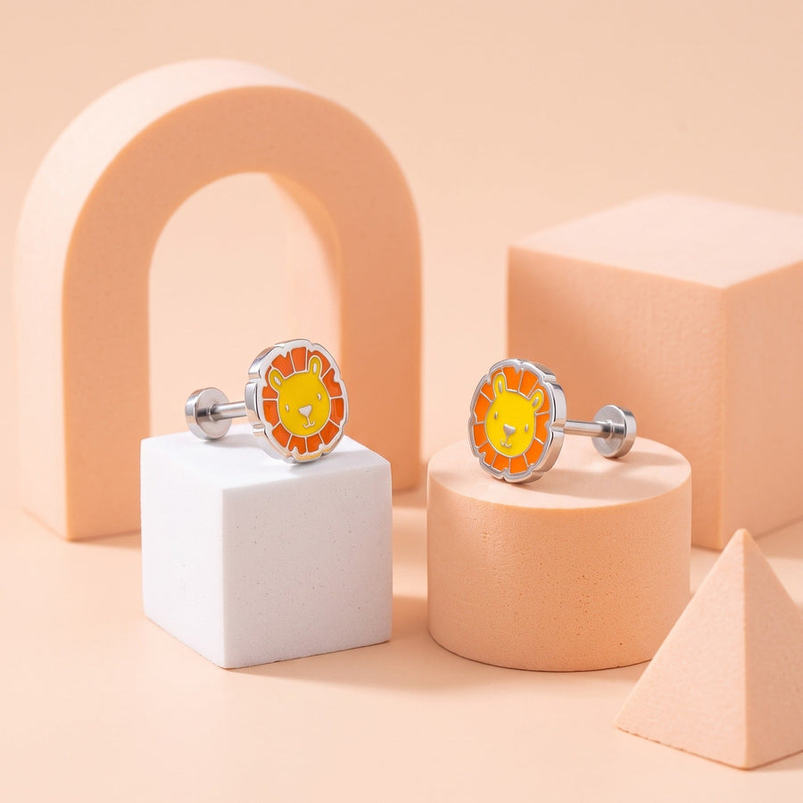 Little Lion Flat Back Studs Silver
