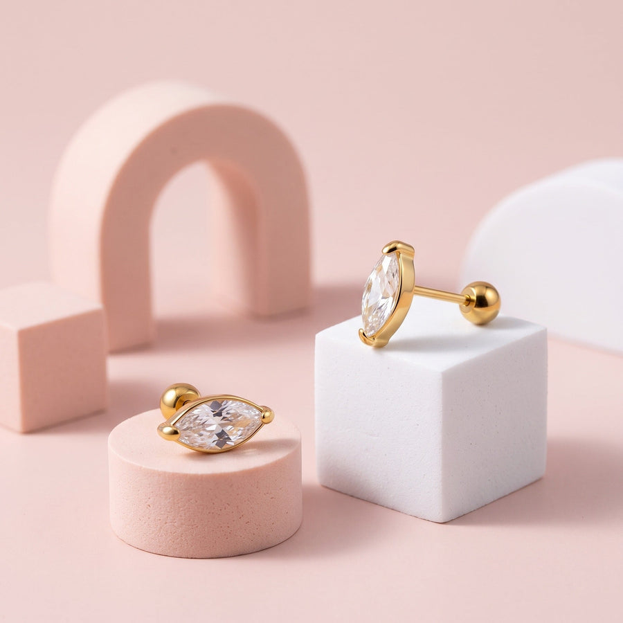 Marquise Sparkle Stud Gold