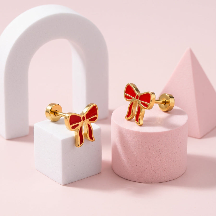 Red Bow Flat Back Studs