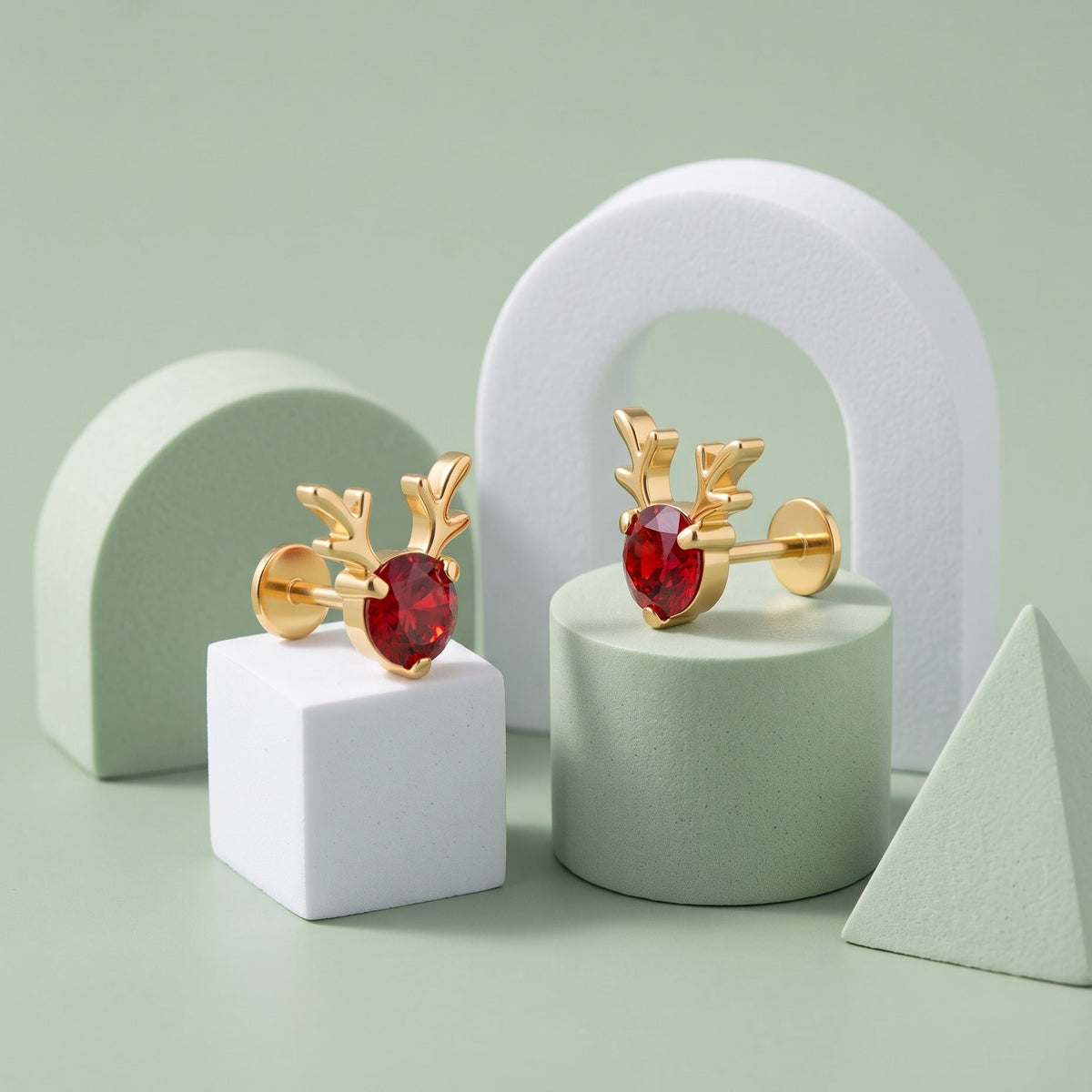 Ruby Reindeer Flat Back Studs