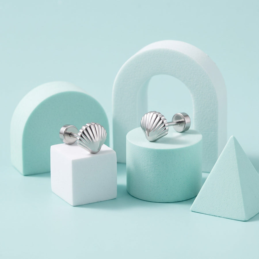 Seashell Flat Back Stud Silver