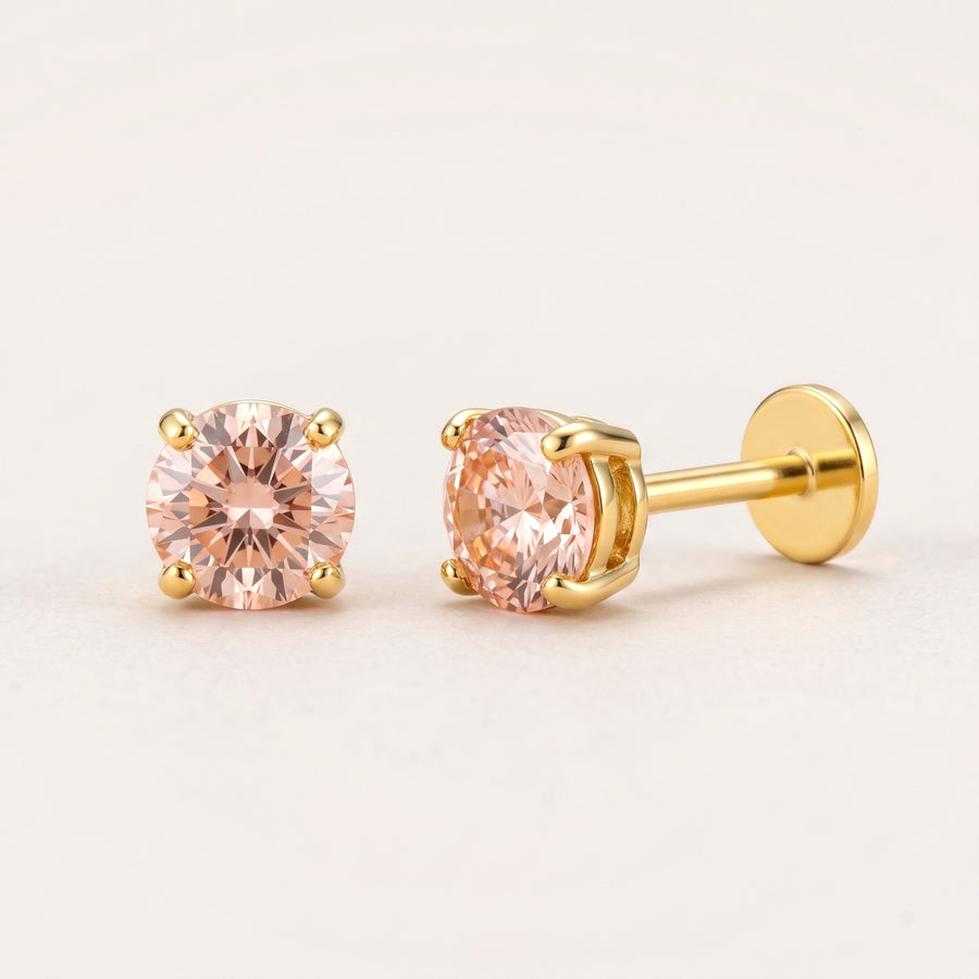 July birthstone earrings in gold: pink ruby colour flat back studs