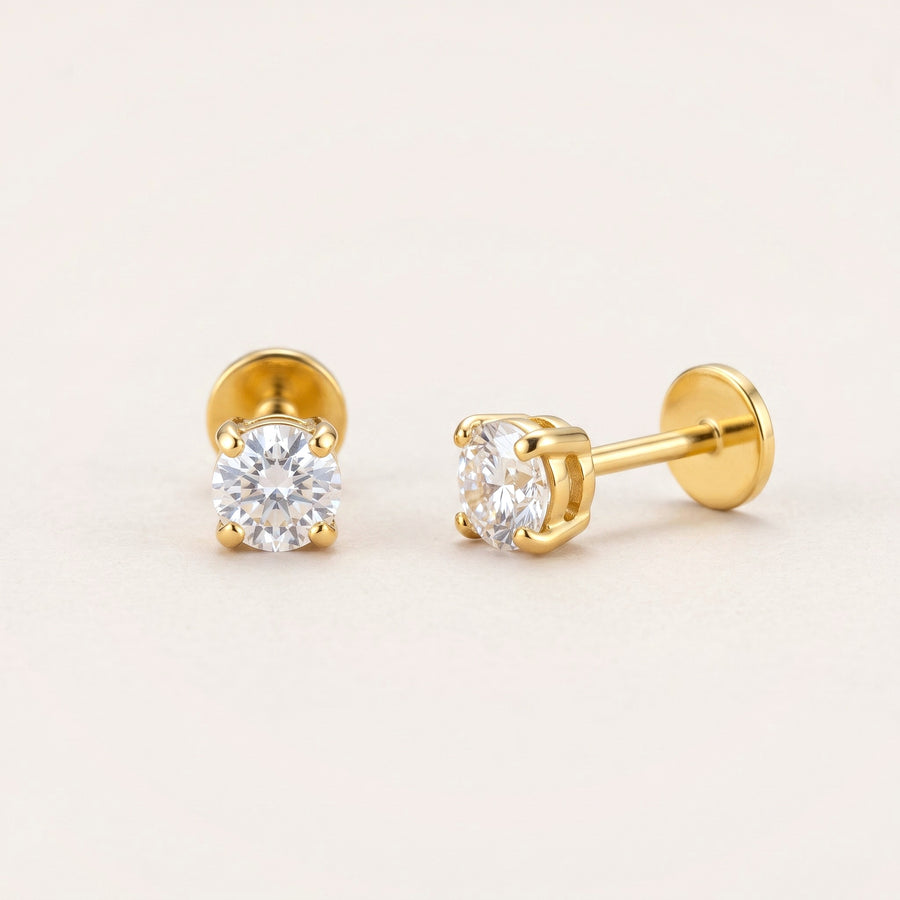 April birthstone earrings in gold: clear diamond colour flat back studs