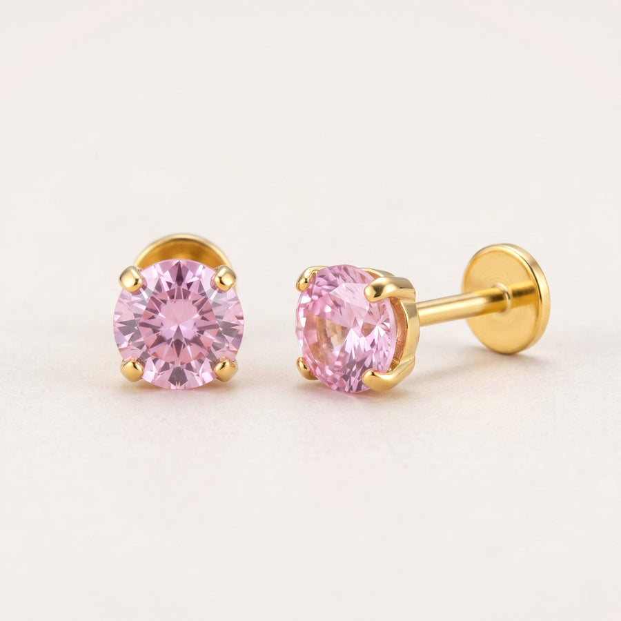 October birthstone earrings in gold: pink tourmaline colour flat back studs