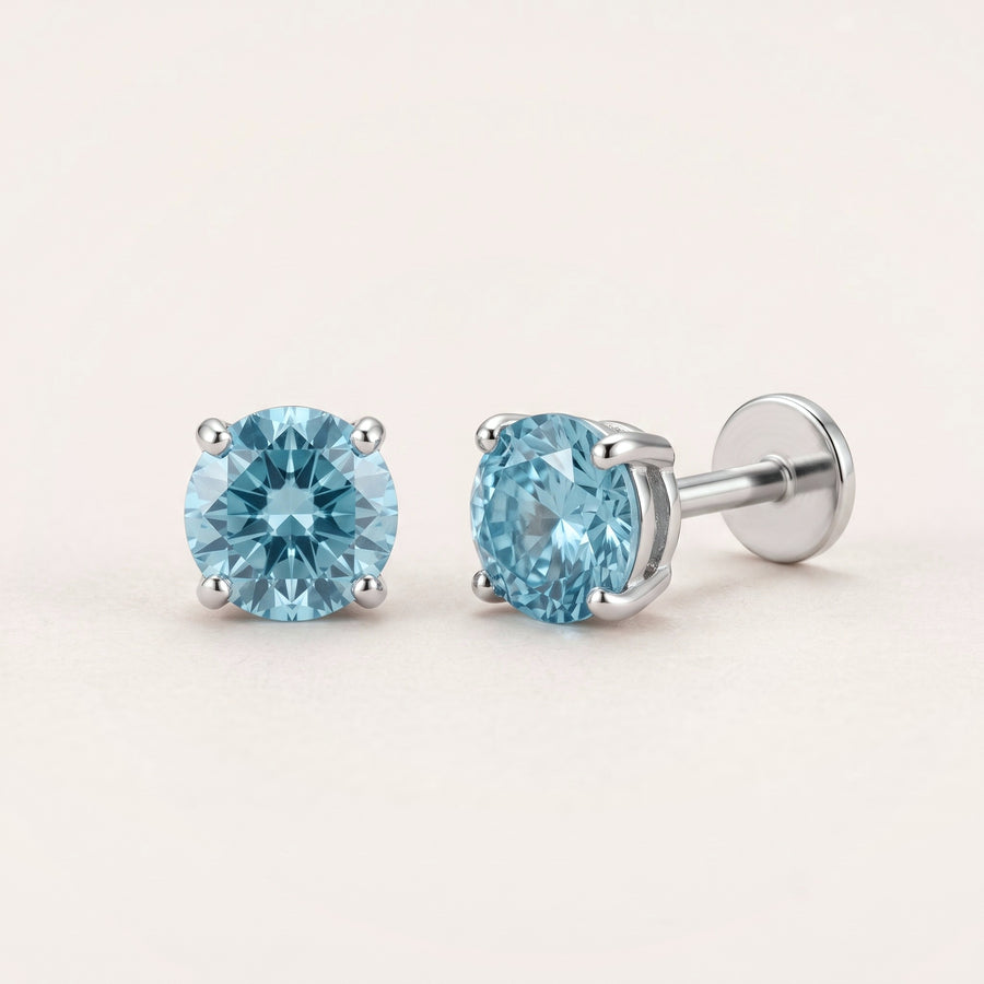 March birthstone earrings in silver: aquamarine colour flat back studs