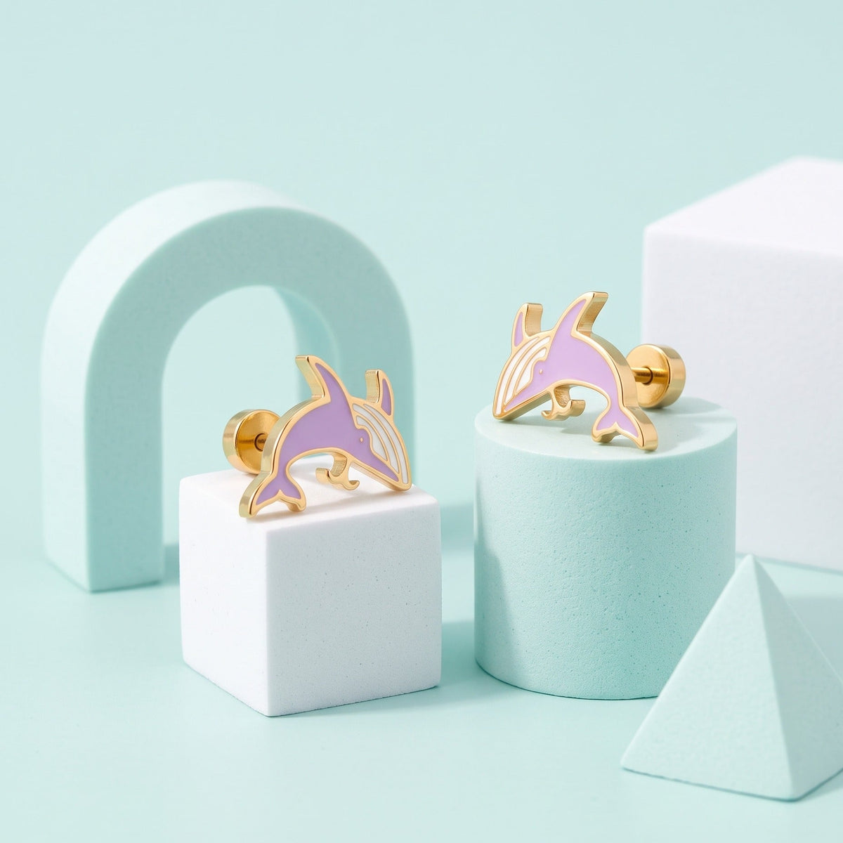 Whale Flat Back Studs Gold