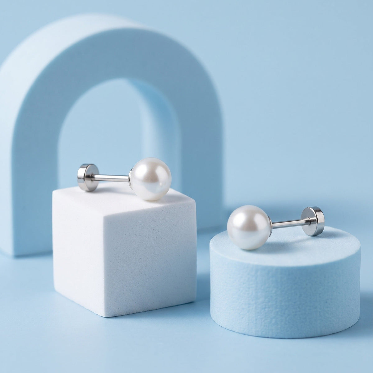 White Pearl Flat Back Studs Silver