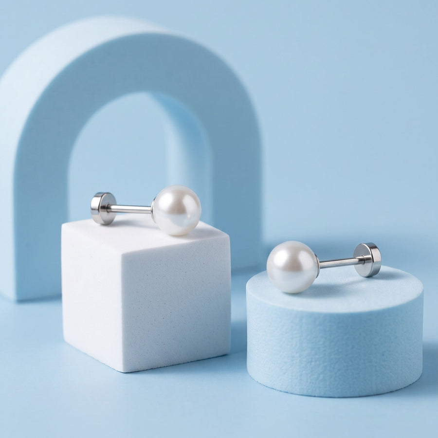 White Pearl Flat Back Studs Silver