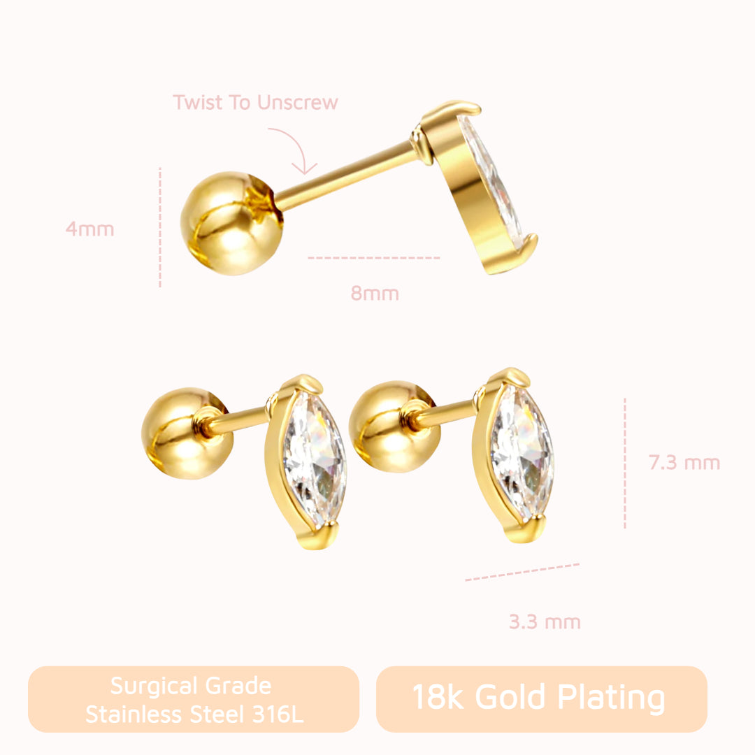 Marquise Sparkle Stud Gold