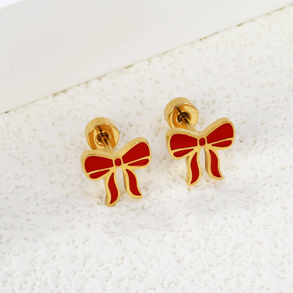 Red Bow Flat Back Studs