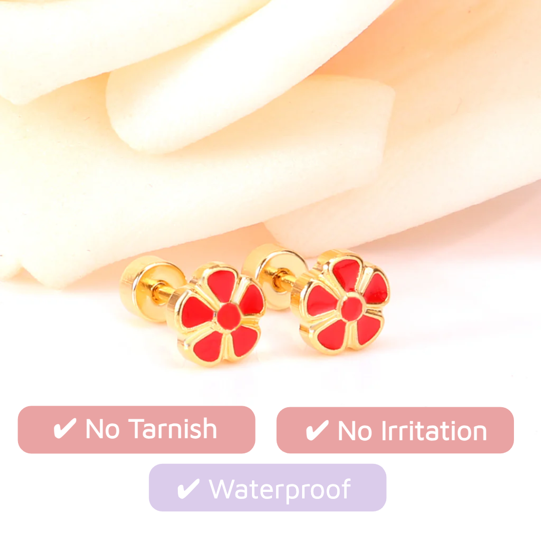 Petal Flower Flat Back Studs Gold